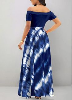 ROTITA Patchwork Tie Dye Print Navy Off Shoulder Maxi Dress | Rotita.com - USD $36.98 Blue Party Dresses, Elegant Dresses Plus Size, Latest Dress For Women, Short Sleeve Maxi Dress, Short Sleeve Maxi Dresses, Sleeve Maxi Dress, Plus Size Maxi Dresses, Maxi Dress With Sleeves, Tie Dye Print