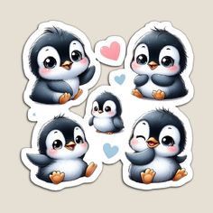 penguins with hearts stickers on them