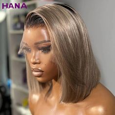 Ombre Ash Blonde With Black Roots Colored Short Bob Wig 180% Density Straight Human Hair Wig For Black Women 13x4 Lace Front Wig Ash Blonde With Brown Roots, Blonde With Black Roots, Blonde With Black, Ombre Ash Blonde, Straight Human Hair Wig, 13x4 Lace Front Wig, Black Roots, Wig For Black Women, Short Bob Wigs