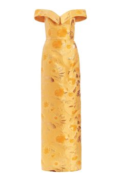 Sarika Gold Floral Brocade Column Gown | Over The Moon Gold Gowns, Velvet Bustier, Gold Maxi Dress, Gown Gold, Brocade Dresses, Column Gown, Column Dress, Dress Dusty, Mac Duggal