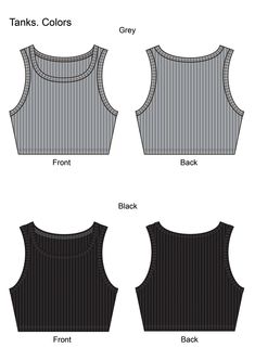 the front, back and side views of a cropped tank top with stripes on it