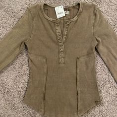 Nwt! Free People Henley Tropical Nut-Greenish Brown Color Cute Detail On Shirt Brand New!! Size Xs Free People Henley, Shirt Brand, Free People Tops, Brown Color, Long Sleeve Tees, Free People, Womens Tops, Tops & Tees, Brand New