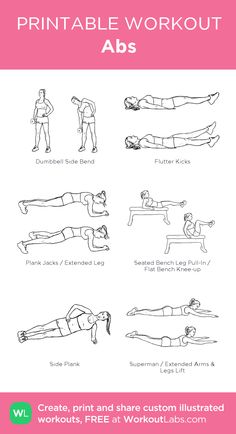 the printable workout poster shows how to do an abs exercise for beginners