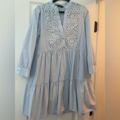 Never Worn, Just Too Small For Me, Baby Blue Xs Zara Dress. Polyester And Cotton Zara Long Sleeve Light Blue Dresses, Zara Blue Cotton Mini Dress, Zara Light Blue Mini Dress For Brunch, Zara Light Blue V-neck Dress, Zara Blue Dresses For Daywear, Zara Dress, Zara Dresses, Dresses Xs, Baby Blue