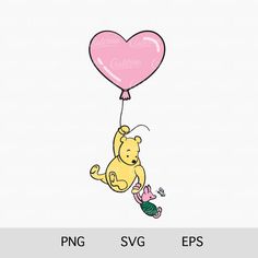 winnie the pooh holding a heart shaped balloon with her name on it and an image of