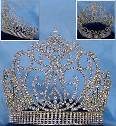 Miss American Beauty Pageant Queen Rhinestone Crown Gold FULL - CrownDesigners Quinceanera Crowns Tiaras, Baptismal Covenants, Pageant Queen, Quinceanera Jewelry, Quinceanera Tiaras, Senior Crowns, Quinceanera Crown, Girls Tiara, Pageant Crowns