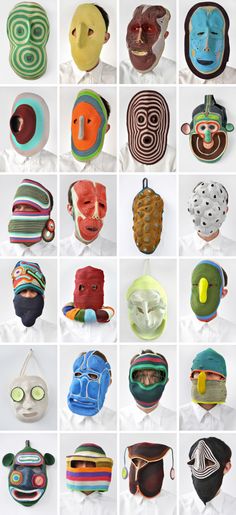 many different masks are arranged in rows