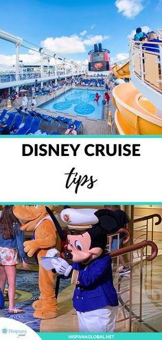 the disney cruise tips guide is shown in front of an image of mickey mouse and other characters