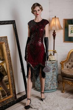 30-70% OFF✓ Fast Shipping✓Step into the spotlight with the red 1920s sequin beaded fringed dress, combining vibrant color and intricate beading for a glamorous look. Red Flapper Dress, Retro Stage, Harlem Nights, Fringed Dress, Fringe Flapper Dress, 1920s Outfits, Gatsby Dress, Flapper Girl, Standard Dress