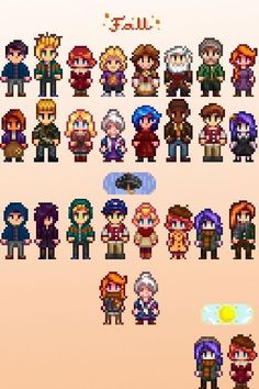 an image of pixel art with many different people in the same style and color scheme