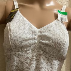 Shape Wear Hanes New W/ Tags! White Lace Large Softly Lined Cups For Extra Support And Coverage Longer Length White Lace Tops With Built-in Bra, White Camisole With Built-in Underwire Bra, Fitted White Camisole For Daywear, White Fitted Camisole For Daywear, White Bra Friendly Tops For Daywear, White Bra-friendly Tops For Daywear, White Fitted Lace Camisole, White Cami Intimate With Built-in Bra, White Bra Friendly Camisole