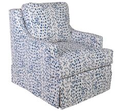 a blue and white patterned chair on a white background