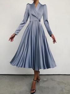 Draped Midi Dresses, فستان سهرة, Necklines For Dresses, Blue Midi Dress, Formal Evening Dresses, Gray Dress, Winter Dresses, Fall Dresses, Swing Dress