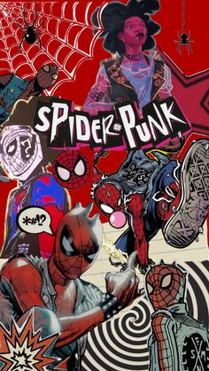 a collage of spider - punk stickers is shown in this image, and it appears to have been altered