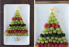 a christmas tree made out of grapes and raspberries