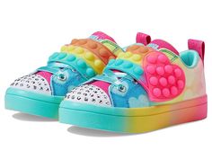 SKECHERS KIDS Twi-Lites 2.0 - Heart Pops 314503L (Little Kid) - Girl's Shoes : Multi : Add a gleaming appeal to your cute little kiddo's look with the SKECHERS KIDS Twi-Lites 2.0 - Heart Pops 314503L Casual and Fashion Sneakers. Featuring a colorful combination, the pair consists of a metal studded toe cap, cushioning footbed, and pull tabs for easy wear. PU upper. Polyester lining and removable insole. Stretch laces with hook-and-loop closure. Round toe design. TPR outsole. Imported. Measuremen Trendy Multicolor Non-slip Sneakers, Playful Multicolor Spring Sneakers, Multicolor Non-slip Sneakers For Spring, Spring Multicolor Non-slip Sneakers, Playful Multicolor Round Toe Sneakers, Cute Multicolor Non-slip Sneakers, Cute Multicolor Low-top Sneakers, Fun Multicolor Non-slip Sneakers, Cute Multicolor Round Toe Sneakers