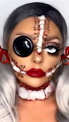 Scary Doll Makeup, Creepy Doll Makeup, Makeup Halloween Costume, Creepy Doll Halloween, Demon Makeup, Creepy Makeup