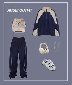 Blue Nike Pants Outfit, Fashionable Sporty Outfits, How To Style Windbreaker Pants, How To Style Nike Track Pants, Nike Track Top, Outfit Ideas Track Pants, Nike Windbreaker Pants Outfit, Track Top Outfits, Nike Track Pants Outfits Aesthetic