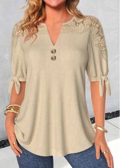 Color:Light Camel;Size:L;Package Contents:1 X Blouse;Occasion:Sport; Bridal Dresses Lace, Half Sleeve Blouse, Stylish Blouse, Mode Hijab, Blouse Outfit, Fashion Studio, Short Sleeve Blouse, Half Sleeve, Fashion Tops