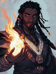 a man with dreadlocks holding a fire ball