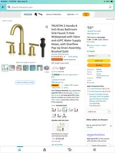 a website page with gold faucets on the front and back of each item