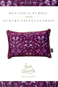 a purple pillow with flowers on it