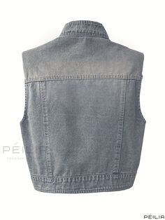 Peilia - Womens Sleeveless Blue Denim Vest with Single Breasted Buttons, Non-Stretch Crop Style Stretch Denim Blue Sleeveless Vest, Stretch Sleeveless Medium Wash Denim Top, Stretch Medium Wash Sleeveless Denim Vest, Denim Blue Sleeveless Washed Vest, Denim Blue Washed Sleeveless Vest, Casual Blue Denim Vest Top, Washed Blue Sleeveless Denim Vest, Blue Stretch Denim Vest, Light Wash Sleeveless Denim Vest