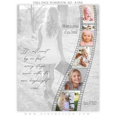 a film strip with photos and words on it