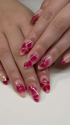 Blooming Gel Flowers, Gel Nails Flowers, Blooming Gel Nails, Magenta Nails, Blooming Gel, Nails Flowers, Flowers Winter, Flower Nails, Cute Nails