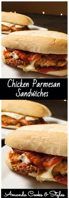 chicken parmesan sandwiches with tomato sauce and cheese