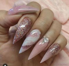 Nail Art Mariage, Stiletto Nail Art, Nail Candy, Nail Art Wedding, Ballerina Nails, Pink Mauve, Nails Pink