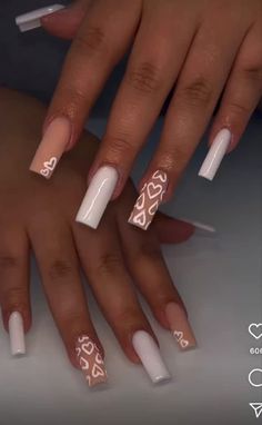 nails • hearts • white • cute • simple White Love Heart Nails, French Tip And Heart Nails, Nails W Hearts, White Base Nails, Nails Hearts, White Tip Nails, Girly Acrylic, Nail Board, Heart Nail Designs