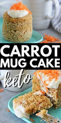 carrot mug cake on a plate with a fork