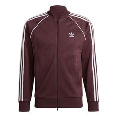 adidas originals Adicolor Classics Primeblue SST Track Jacket 'Shadow Maroon' HK7339 Adidas Cotton Track Jacket For Sports, Cotton Track Jacket With Three Stripes, Adidas Sports Outerwear With Side Stripes, Adidas Sportswear Track Jacket With Three Stripes, Adidas Track Jacket With Three Stripes For Outdoor Activities, Adidas Sportswear Outerwear With Side Stripes, Adidas Cotton Track Jacket In Casual Style, Three Stripes Track Jacket For Outdoor Activities, Fitted Sportswear Track Jacket With Three Stripes