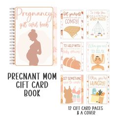 the pregnant mom gift card book is shown in four different colors and features images of pregnant women