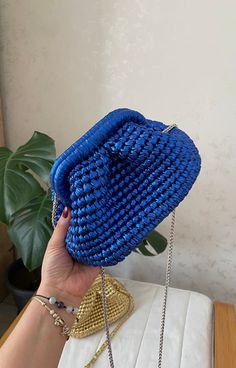 Wedding Woven Metallic Raffia Pouch Clutch Bag Small Tote - Etsy Blue Handmade Evening Bag For Everyday Use, Chic Handmade Blue Shoulder Bag, Blue Crochet Bag For Gift, Elegant Handmade Blue Crochet Bag, Elegant Blue Handmade Crochet Bag, Blue Crochet Pouch Bag Gift, Blue Crochet Pouch Bag As Gift, Chic Blue Handmade Crochet Bag, Handmade Blue Crochet Yarn Bag