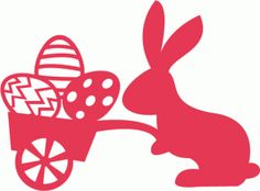 a rabbit pulling a wagon with eggs on it's back and an easter egg in the basket