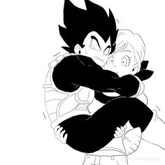 a black and white drawing of two young gohan hugging each other with their arms around one another