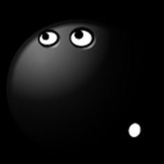 a black bowling ball with eyes and antennae