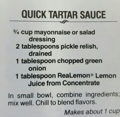 the instructions for how to make quick tartar sauce