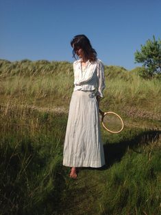 "strong cotton skirt with cream white and blue woven stripes with a bit discoloration ( see the last picture) waist 60 cm 23,5\" length 97 cm 38\" in excellent condition" Cheap Vintage Cotton Skirt, Nature Girlie, Edwardian Lady, Cowgirl Aesthetic, Lace Camisole, Linen Skirt, Ruffled Sleeves, Lace Bodice, Cotton Skirt