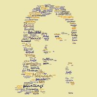 the silhouette of a man's head is made up of words in different languages