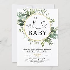 an elegant baby shower card with greenery