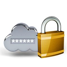 a padlock attached to a cloud with an image of a lock on it's side