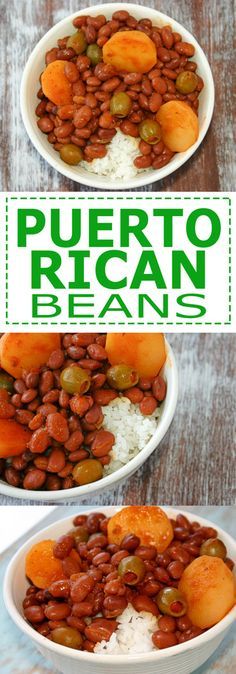 two bowls filled with beans and rice on top of a wooden table