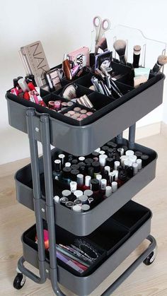 3 Tier Cart Makeup Organization, Ikea Makeup Storage, Raskog Ikea, Nail Organizer, Makeup Cart, Ikea Raskog Cart, Diy Makeup Organizer, Ikea Makeup, Ikea Cart