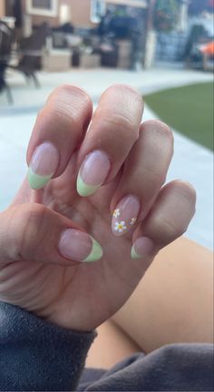 Green French Tip Nails Flowers, Cute Acrylic Nails For Sweet 16, Green French Tip Nails Coffin Short, Blue French Tip Nails Almond With Flowers, Short Green Nails With Flowers, Sage Green French Tip Nails Almond Short, Sage Green Almond Nails French Tip With Flowers, Sage Green French Tip Nails With Flowers, Sage Green Nails Acrylic French Tip