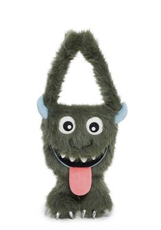 This monster-shaped shoulder bag has a fuzzy faux fur construction with embroidered eyes and nose, applique horns, teeth, and tongue, a top flap with a velcro closure, snap button closures on the arms for use as a top handle, plush feet with claws, a zippered outer pocket, and a removable, adjustable nylon shoulder strap. Elevated Indie, Dolls Kill Outfits, Novelty Purses, Embroidered Eyes, Bag Green, Cute Monsters, Green Bag, Y2k Fashion, Dolls Kill