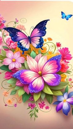 colorful flowers and butterflies on a pink background with the words happy mother's day