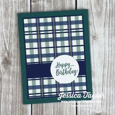 a happy birthday card with plaid pattern on it